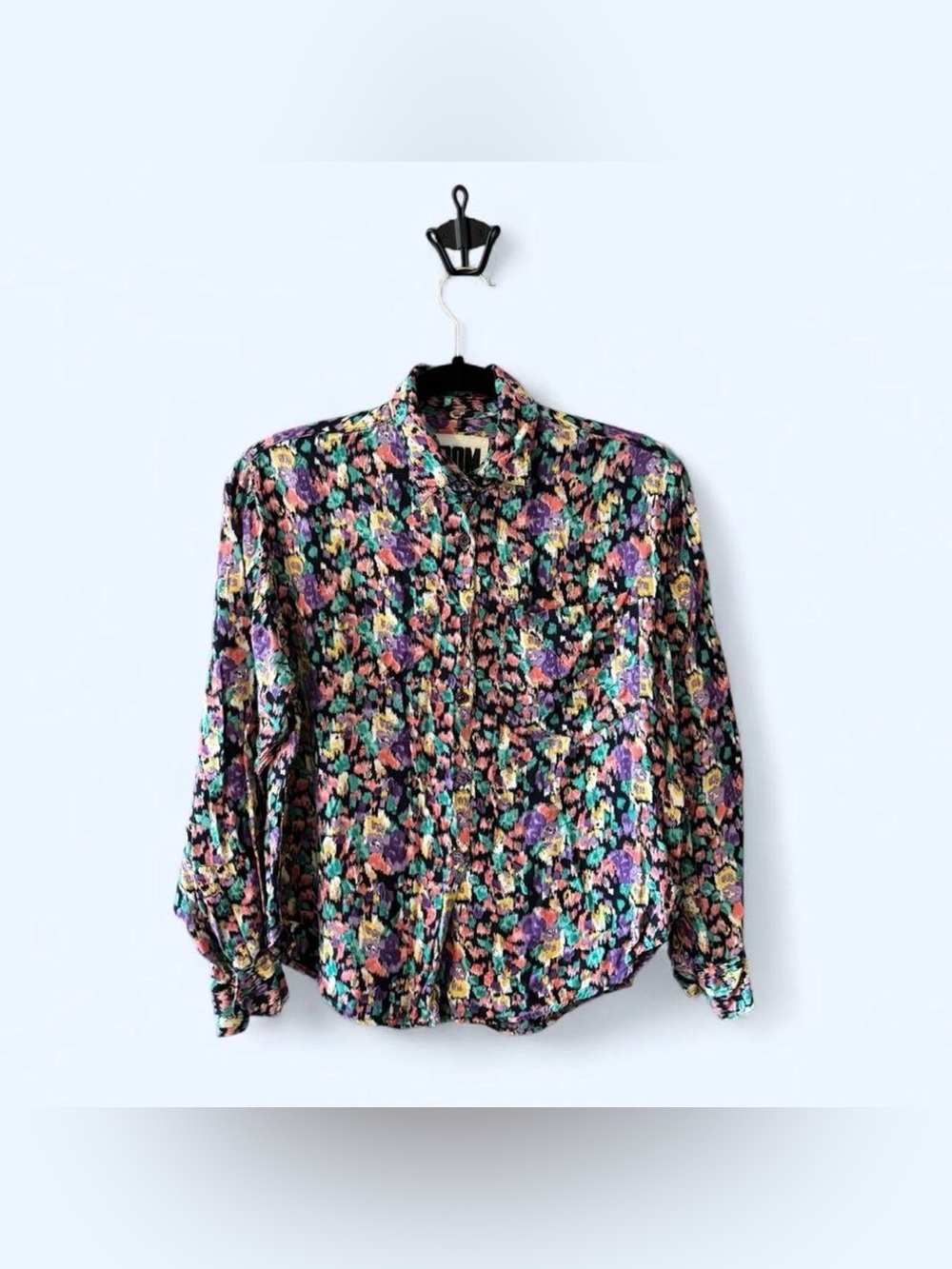 Vintage Boom Rayon Cropped Floral Print Button Down Top Blouse Womens Small